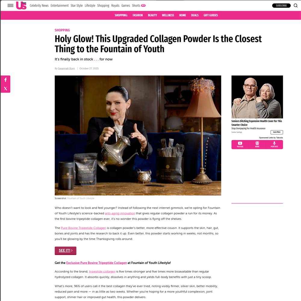 The Fountain of Youth Lifestyle Featured in The US Weekly Magazine