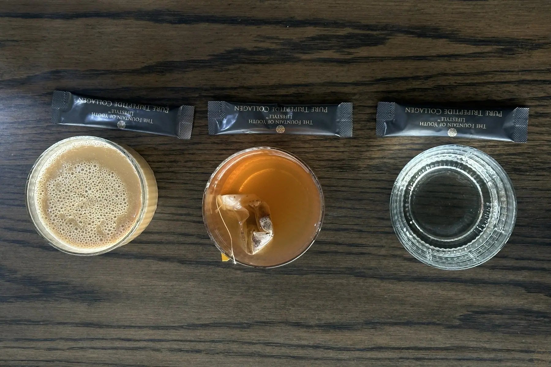 Pure Tripeptide Collagen sticks with coffee, tea, and water
