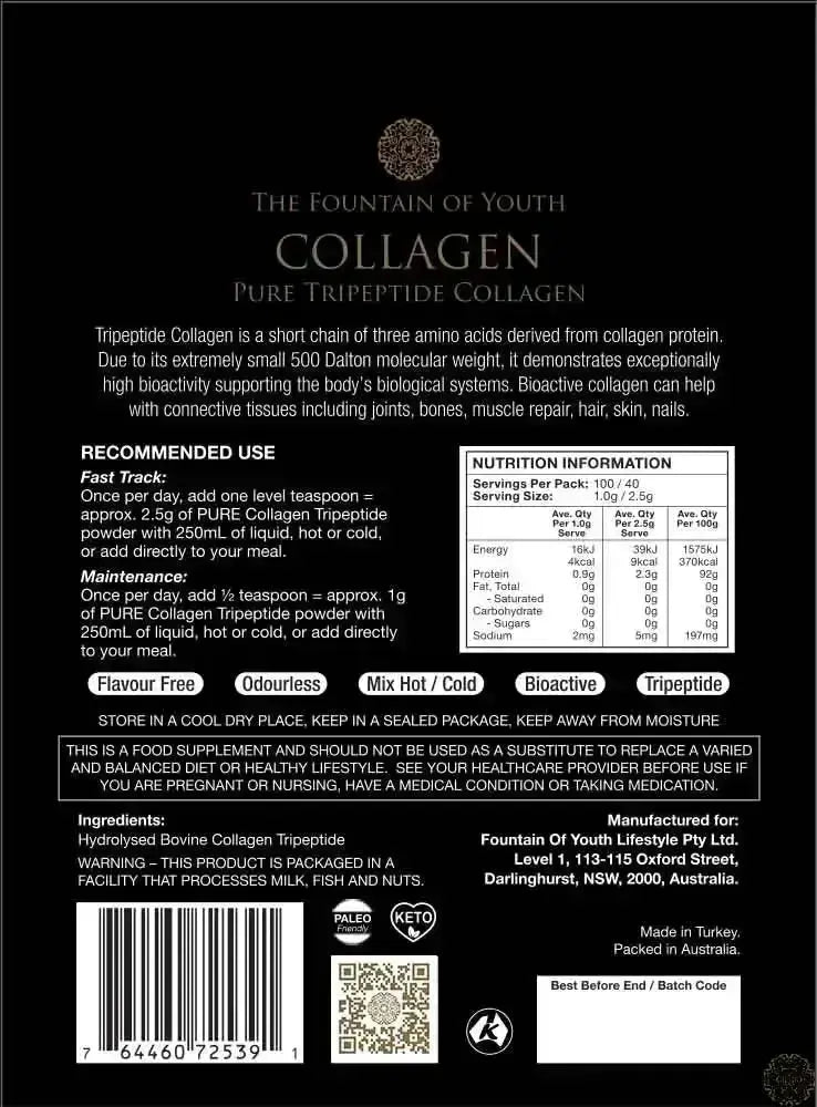 Fountain of Youth Lifestyle - Australia - Exclusive Pure Bovine Tripeptide Collagen -
