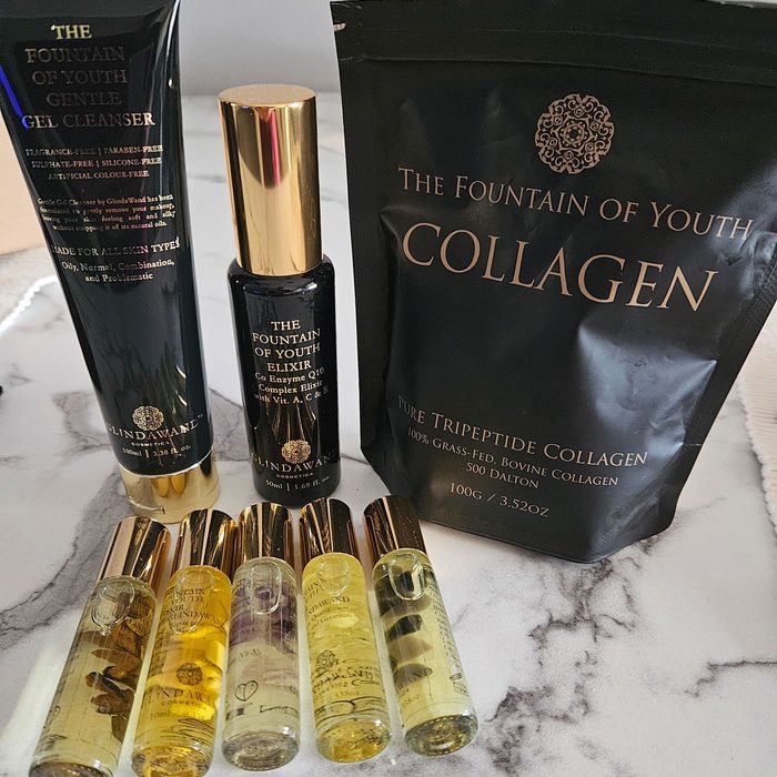 Customer photo of the Gentle Gel Cleanser, the elixir and a collagen 100g bag