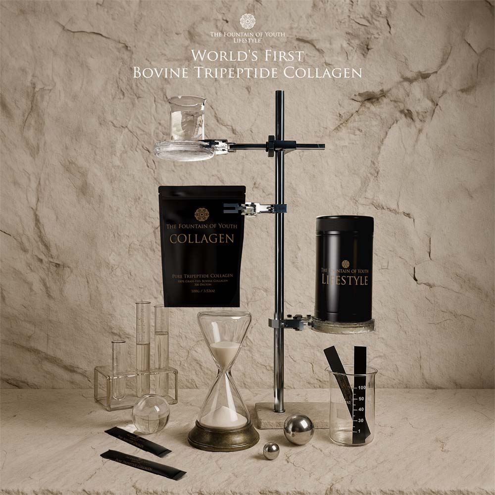 Fountain of Youth tripeptide collagen tested with laboratory glassware