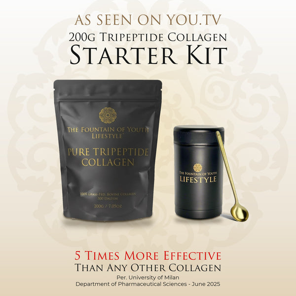 You.TV Tripeptide Collagen Starter Kit: 200g Pure Tripeptide Collagen bag, thermal canister and gold spoon